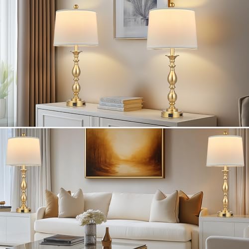 28" Tall Modern Table Lamp with USB A+C Ports and AC Outlet (Gold-1 Pack)