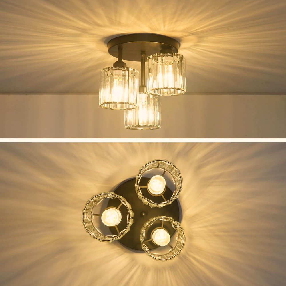 Crystal Semi Flush Mount Ceiling Light (3 lights / Black)