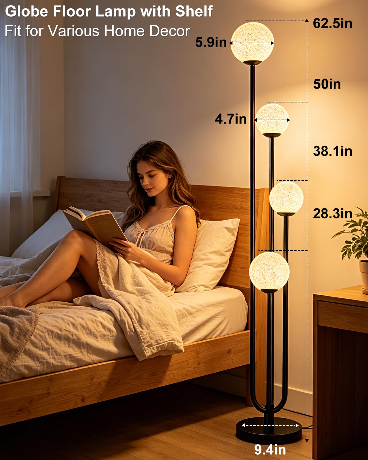4 Light Globe Floor Lamp Black Unique Dimmable Floor Lamps 4 (Black-4UA1)