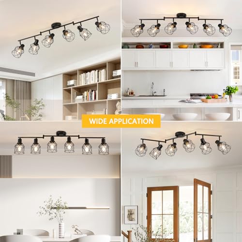 Track Lighting Kit 6 Way Ceiling Spotlight (Black / 6-Light-Cage)
