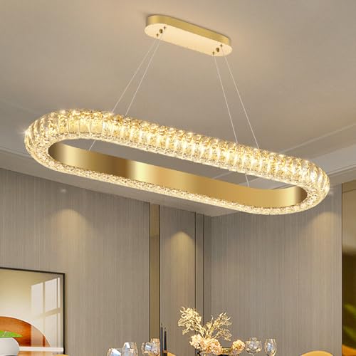 32'' Oval Ring Crystal Chandelier Modern LED Dimmable Ring Pendant Light Chandelier for Dining Room Living Room Gold (Gold / 1 Ring Oval 32")