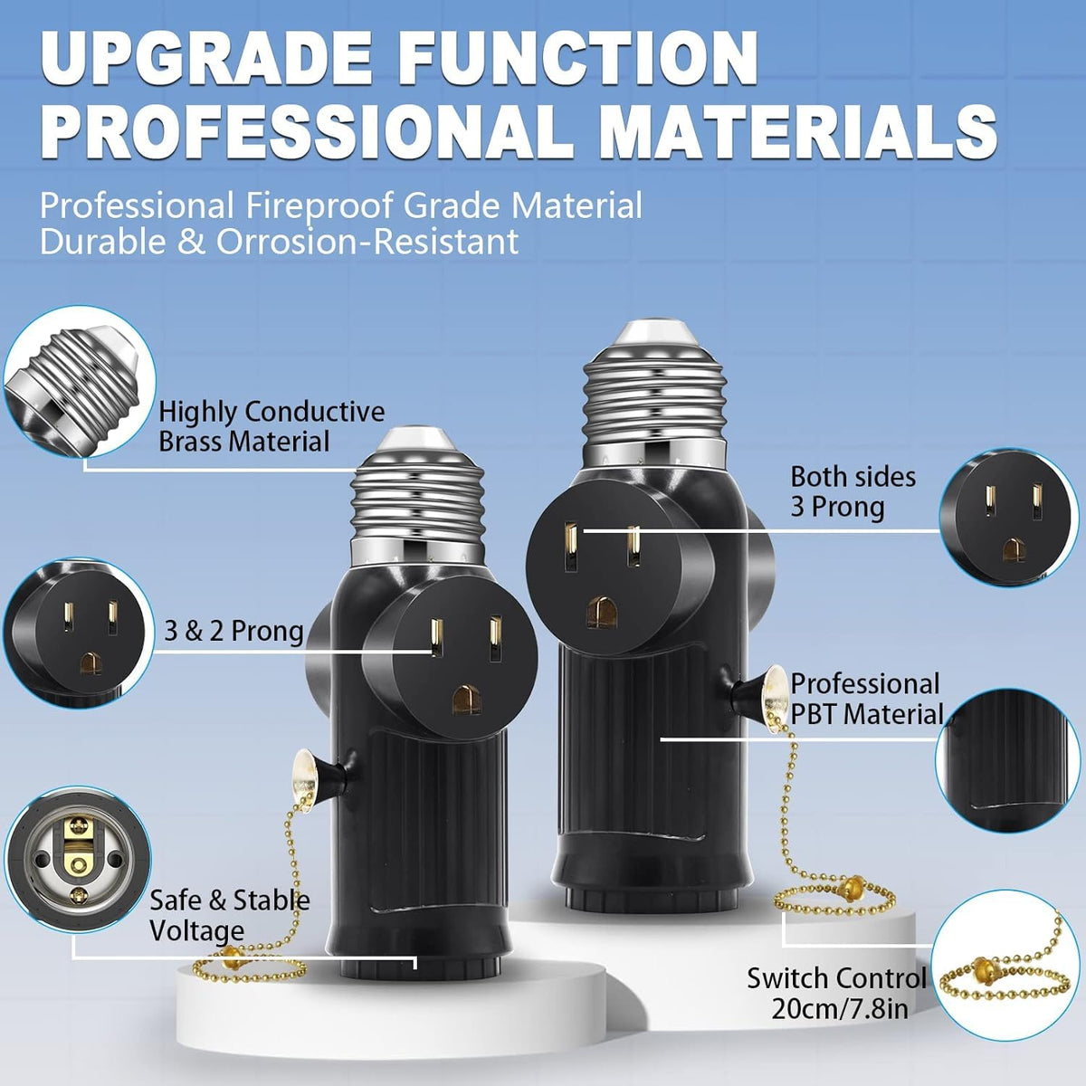 2PCS Light Socket Outlet Adapter (Black)