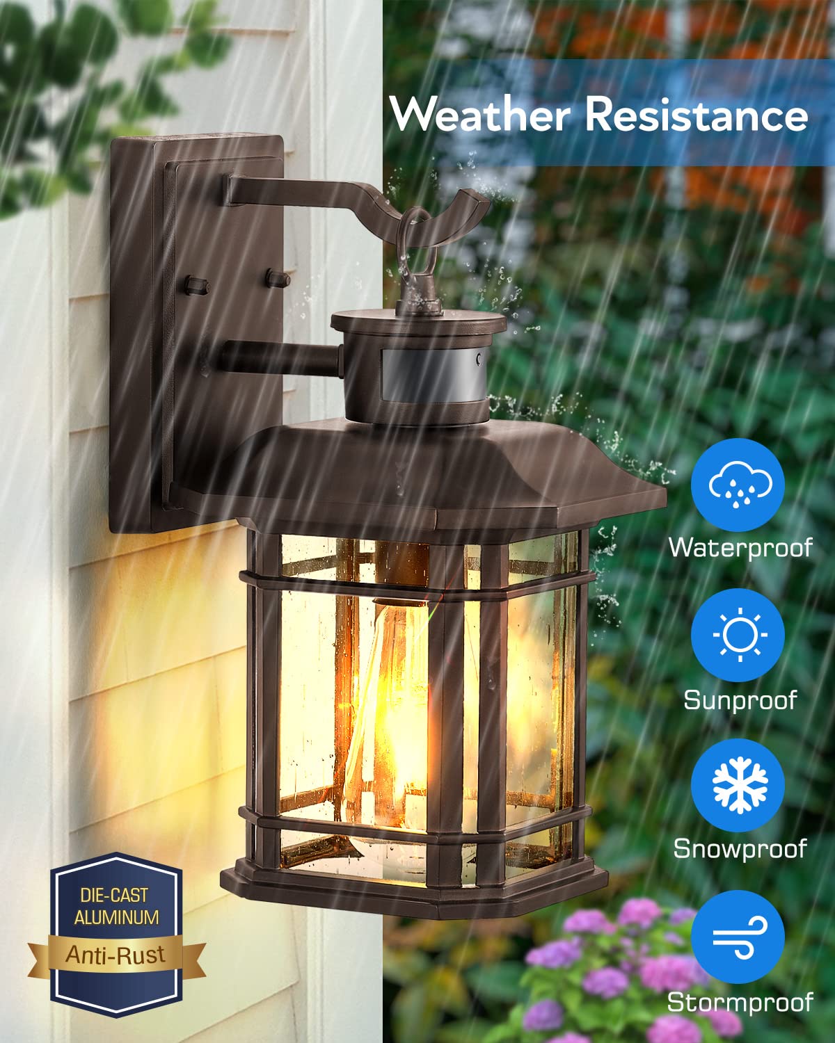 Motion Lights for Outside (Oil-Rubbed Bronze / 12.4 in Motion Sensor 2 Pack)