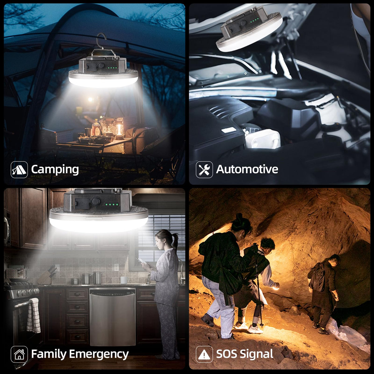 Transparent Portable Rechargeable LED Camping Lights (Black / 40W)