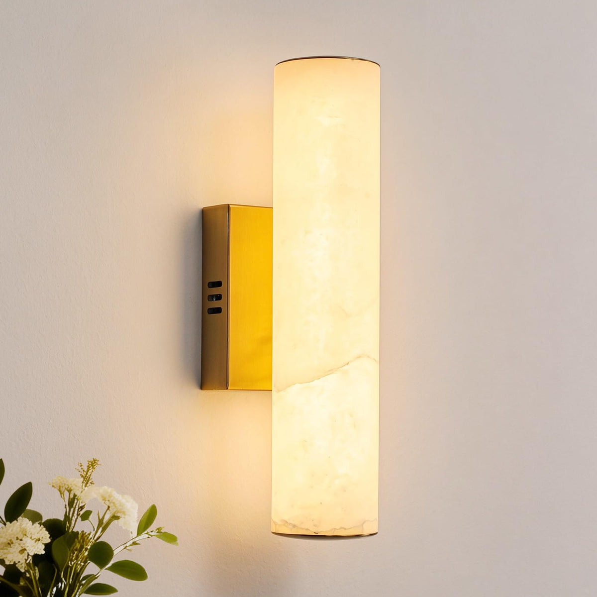 14.2in Alabaster Wall Sconces (Gold-14.2in-1 Pack)