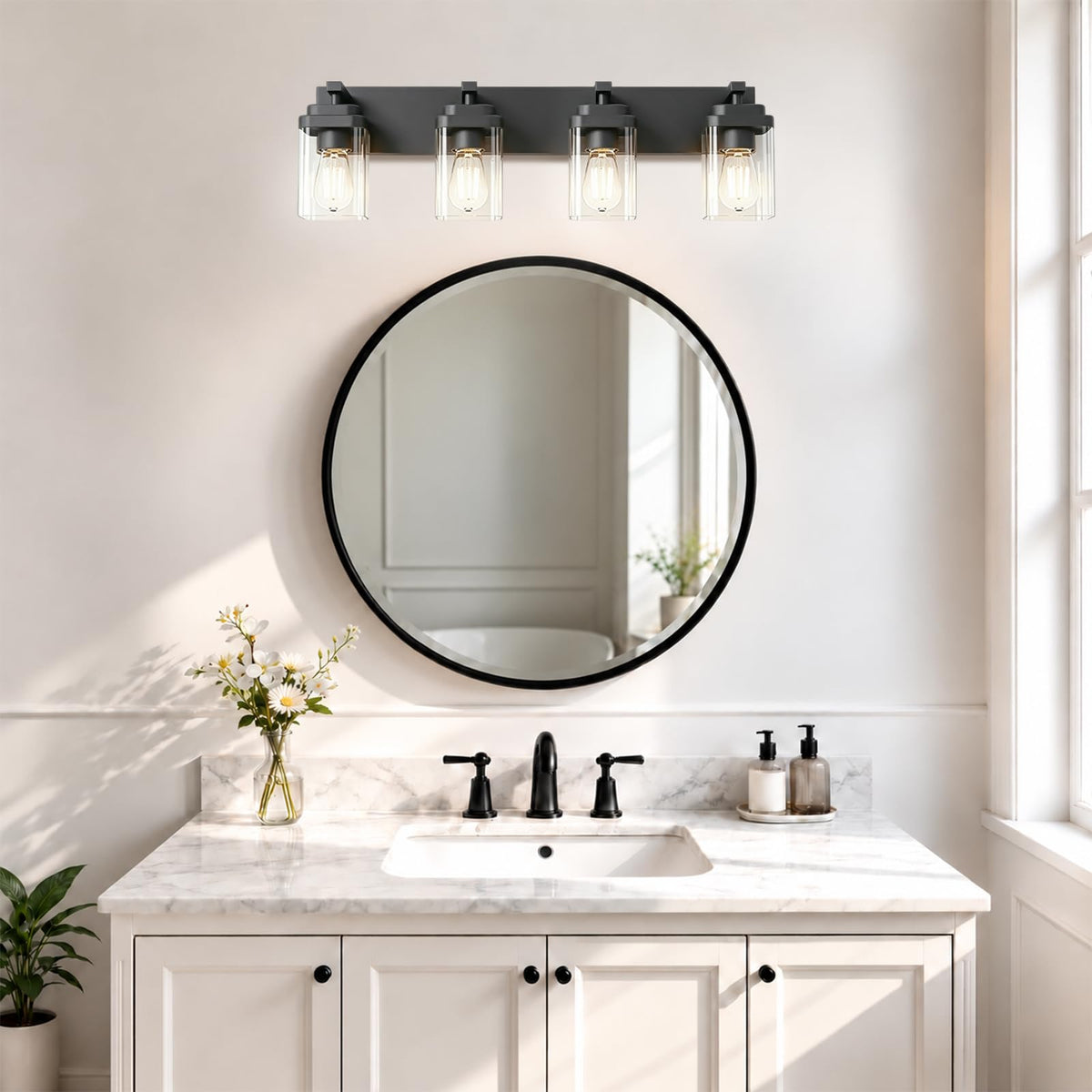 Black Bathroom Light Fixtures (Black / 4-Light, 30-inch)