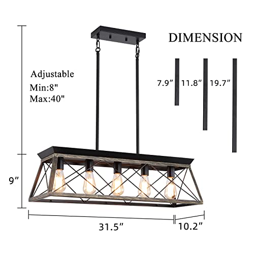 5 Light Pendant Lights Fixture (Rustic Black)
