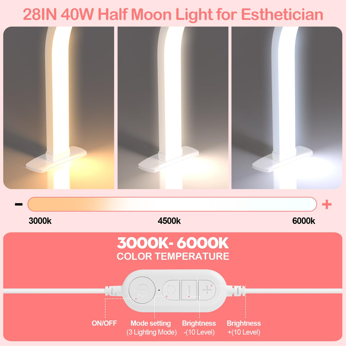 Upgrade Large Half Moon Light for Nail Desk with Phone Holder for Nail Lamp (Black / Large)