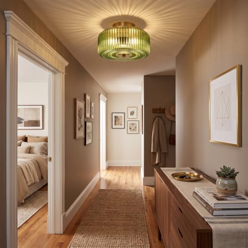 3 Light Gold Flush Mount Ceiling Light (Gold/Green-Full)