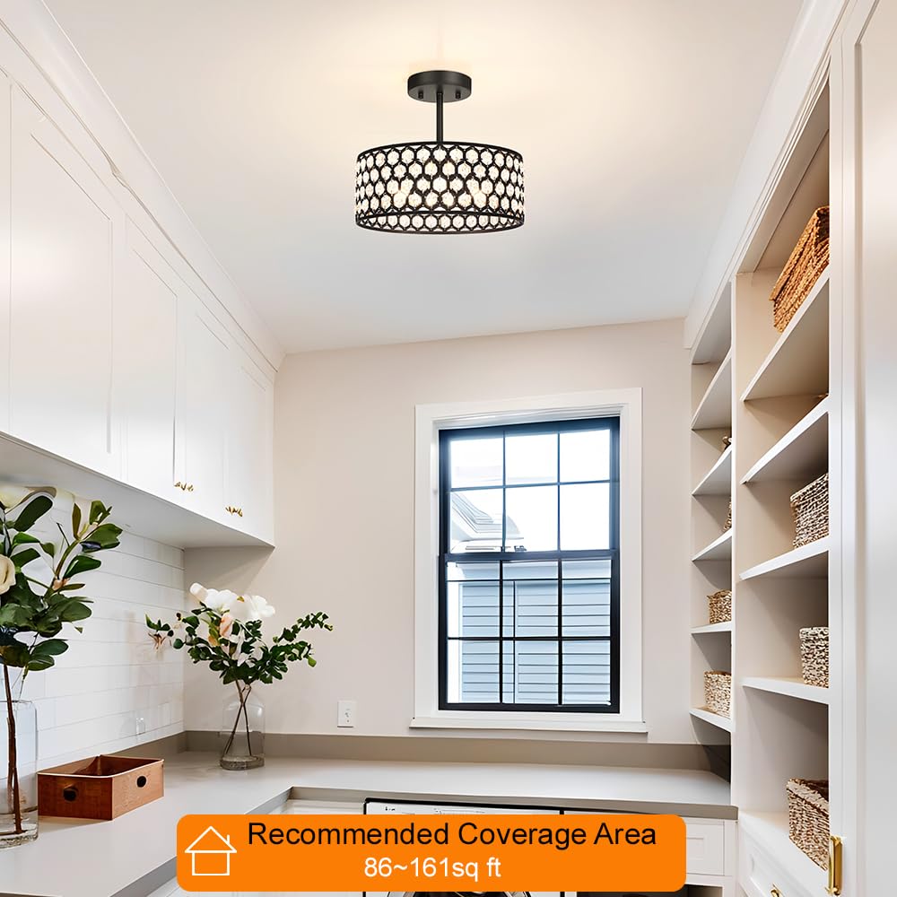 Black Crystal Ceiling Light Fixture (12in - 3 light - B / Black)