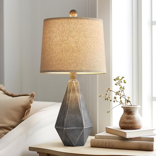 20.25" Rustic Farmhouse Table Lamp Sets of 2 for Living Room Bedroom Deep Grey Contemporary Classic Bedside Nightstand Lamp with White Fabric Shade (Small - Dark Grey)