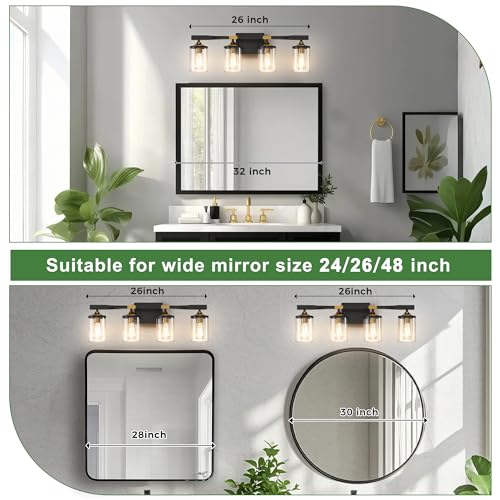Bathroom Vanity Light Over Mirror (Black and Gold & Clear / 4-Light)