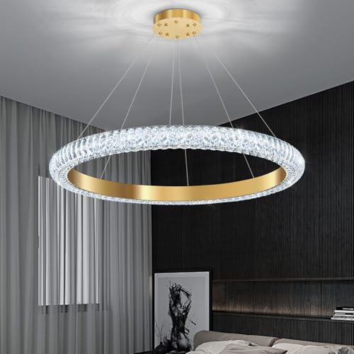 31.5" 1 Ring Crystal Chandelier Modern LED Dimmable Ring Pendant Light Chandelier for Dining Room Living Room Gold (Gold / 1 Ring Round 32")