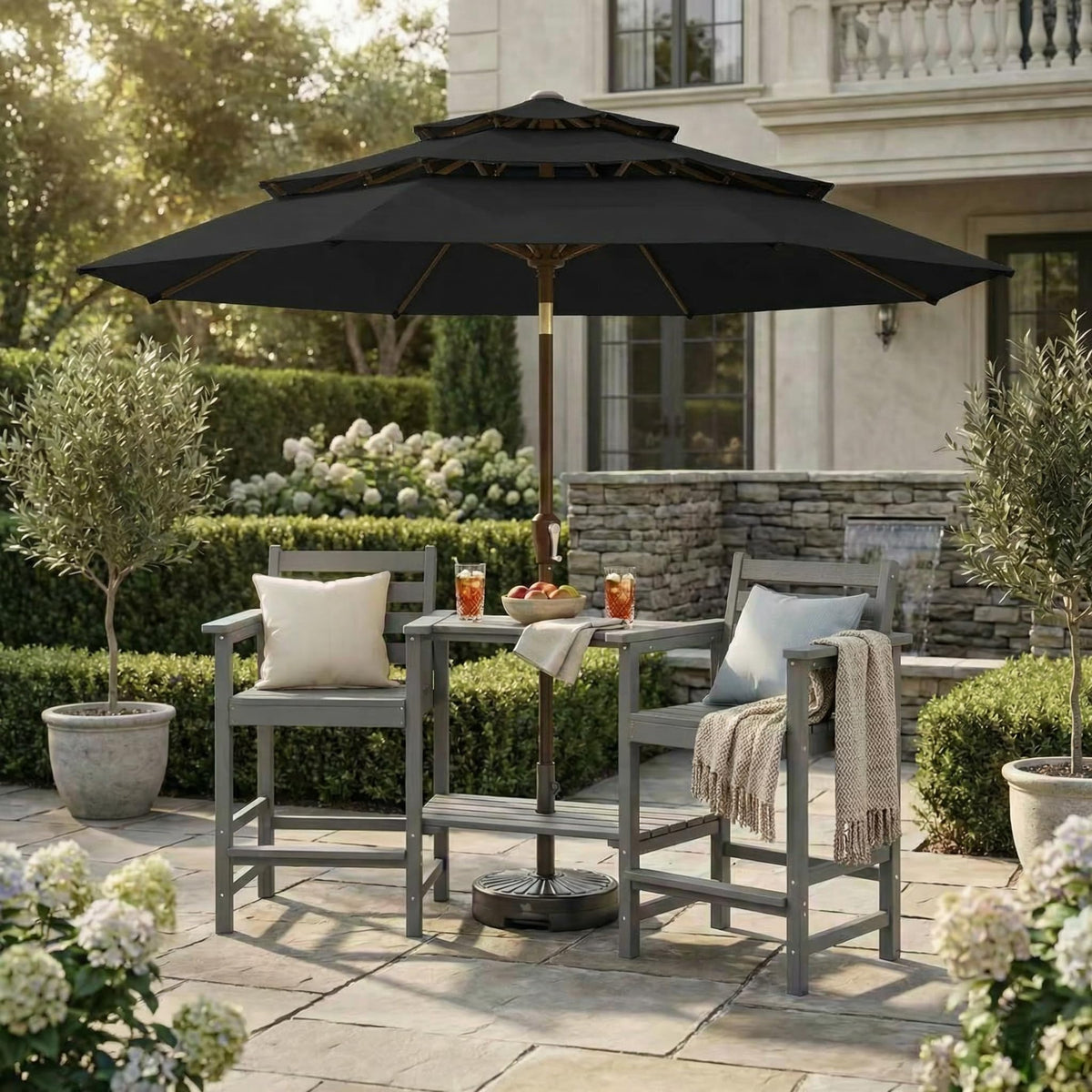 9ft 3 Tier Patio Umbrella (Black / 9 FT)