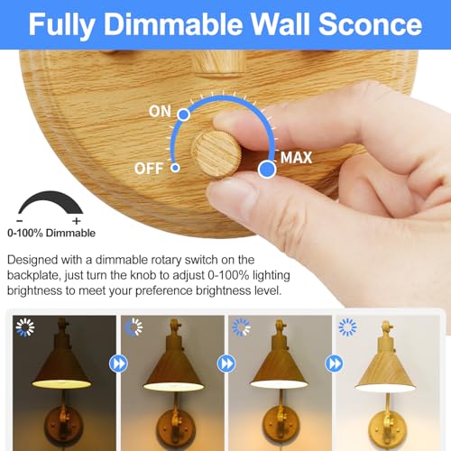 Wall Sconces Plug in (Oak color / 2 Pack- (Switch))