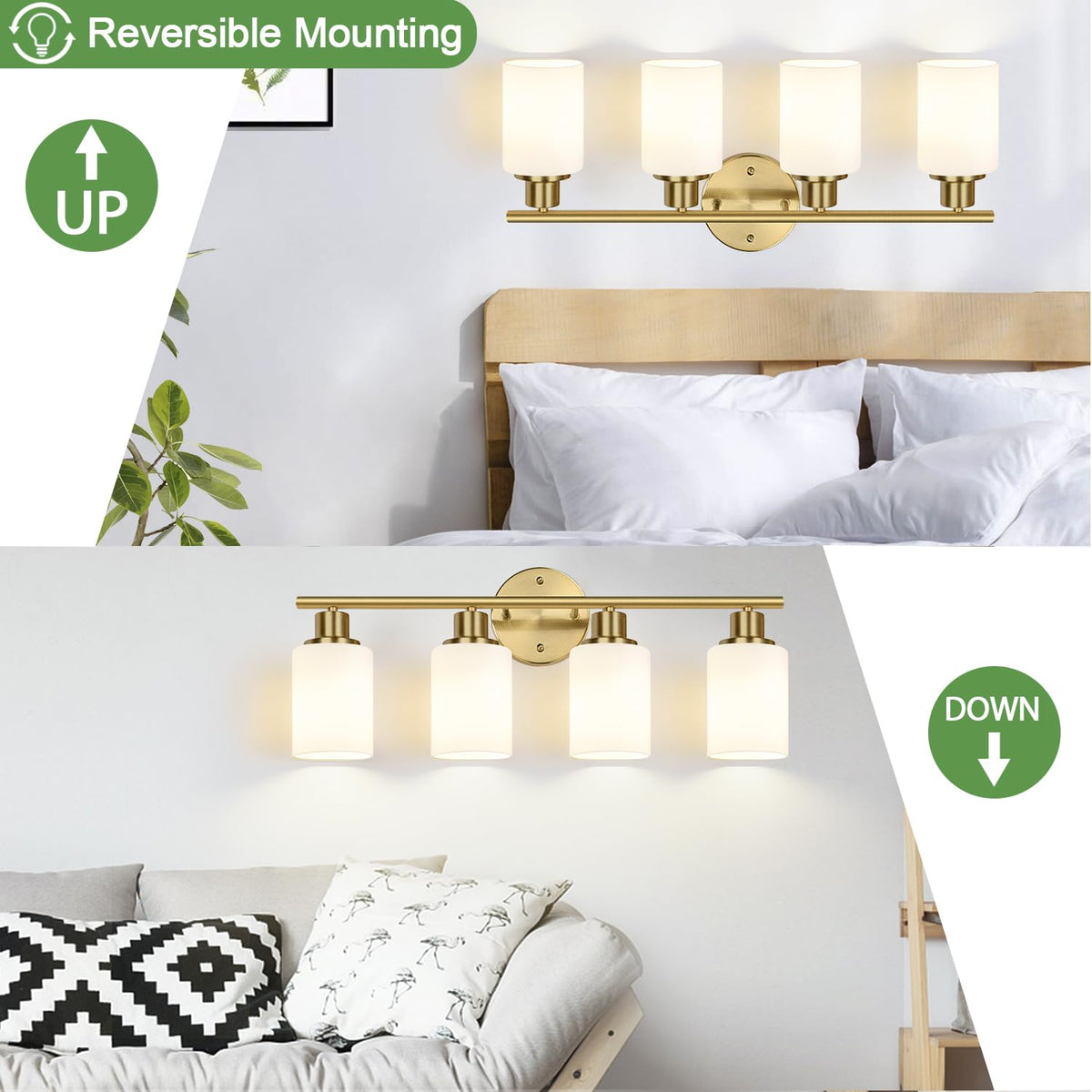 4 Light Bathroom Light Fixtures (Brushed Gold & Milky White Glass / 4-light)