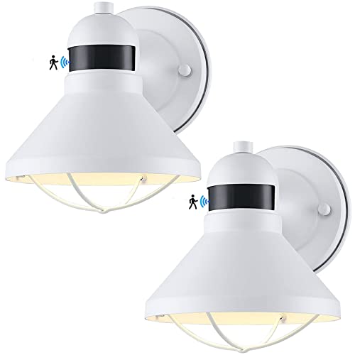 2 Pack Dusk Dawn Motion Sensor Outdoor LED Porch Light Fixtures (White / 2 Pack)