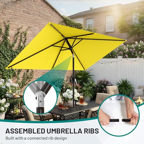 6.5' x 10' Rectangular Patio Umbrella with Solar Lights (Yellow / 6.5X10 FT)