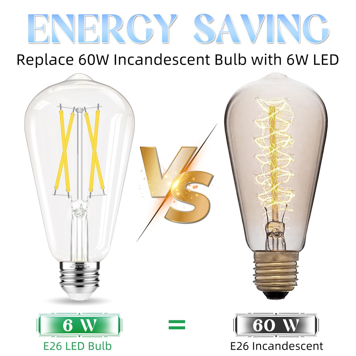 Edison Bulbs E26 LED Bulb 60 watt Non (6 Pack / Daylight White)