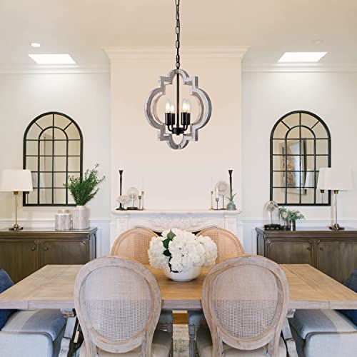 4 Light 15" Farmhouse Orb Chandelier Rustic Handmade Distressed White Wood Hanging Ceiling Pendant Light Fixture Wood Lantern Chandeliers for Dining Room Kitchen Bedroom Foyer Hallway (Textured-White / D15" x H17" 4-Light)