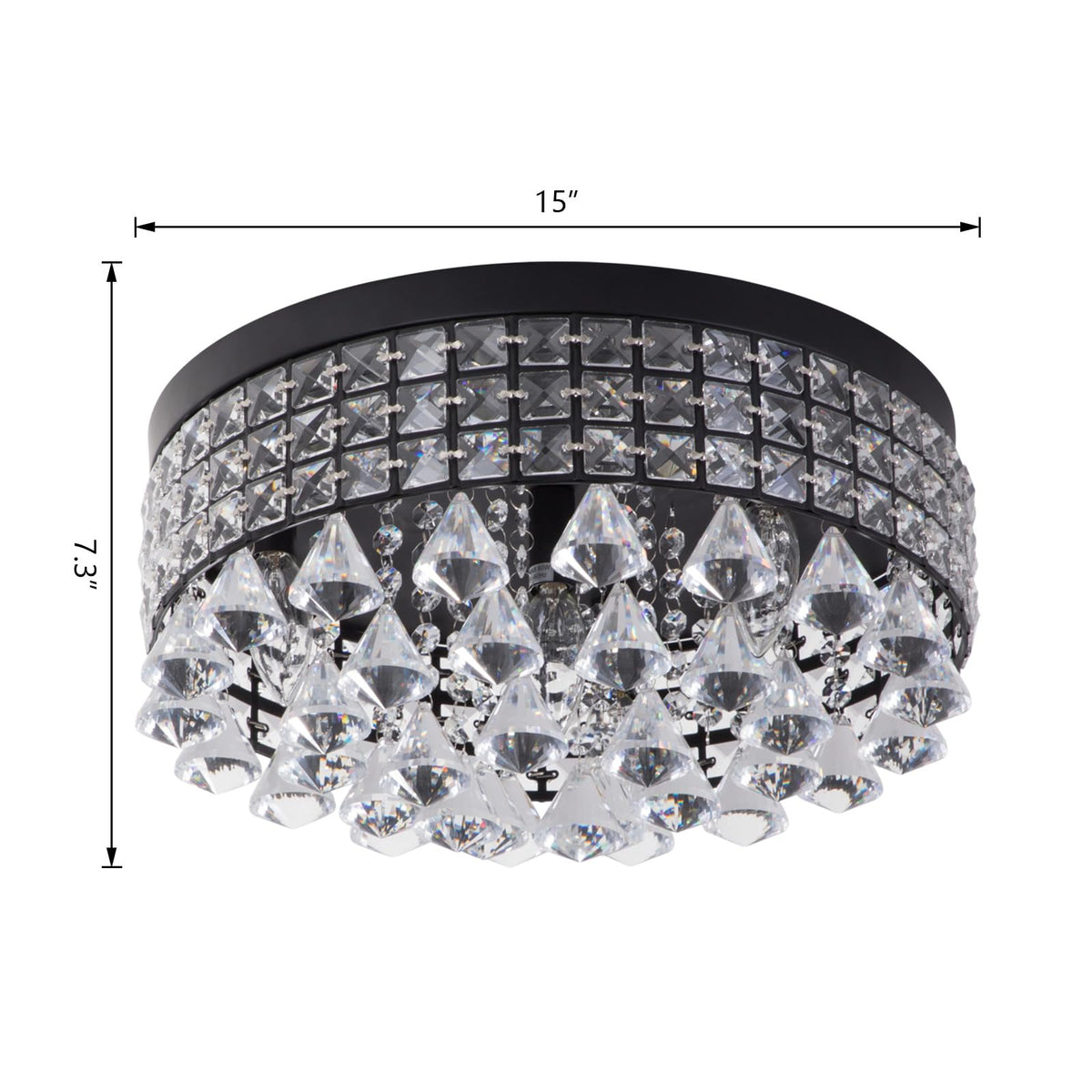 4 Lights Crystal Chandelier (15"Wx7.3"H / Black)