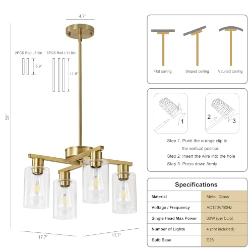 4 Light Brushed Gold Chandelier (Gold / 4-Lights/D18 '')