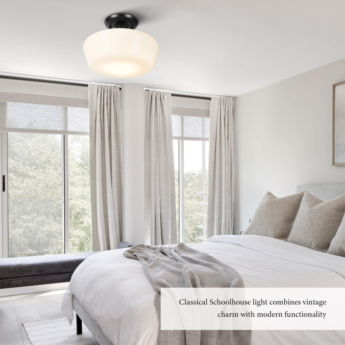 Schoolhouse Style Semi Flush Mount Ceiling Light Fixture (12"-Black / Medium)