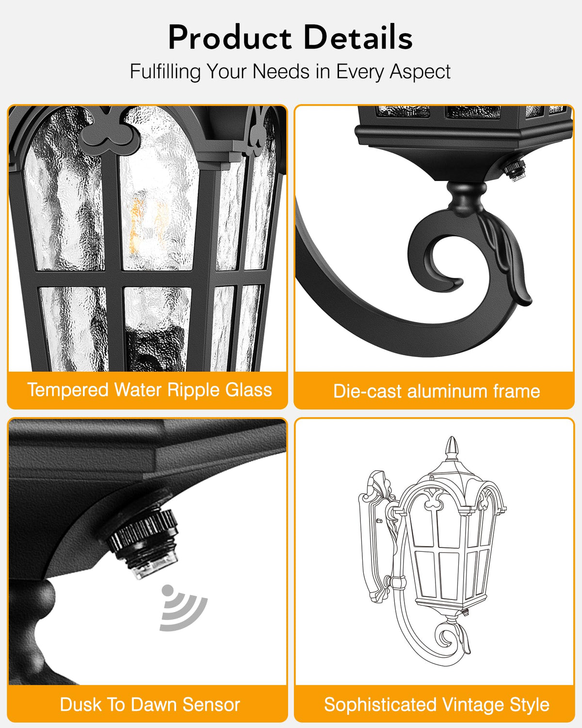 Dusk to Dawn Outdoor Light Fixtures Wall Mount (Black / Up 2-pack)