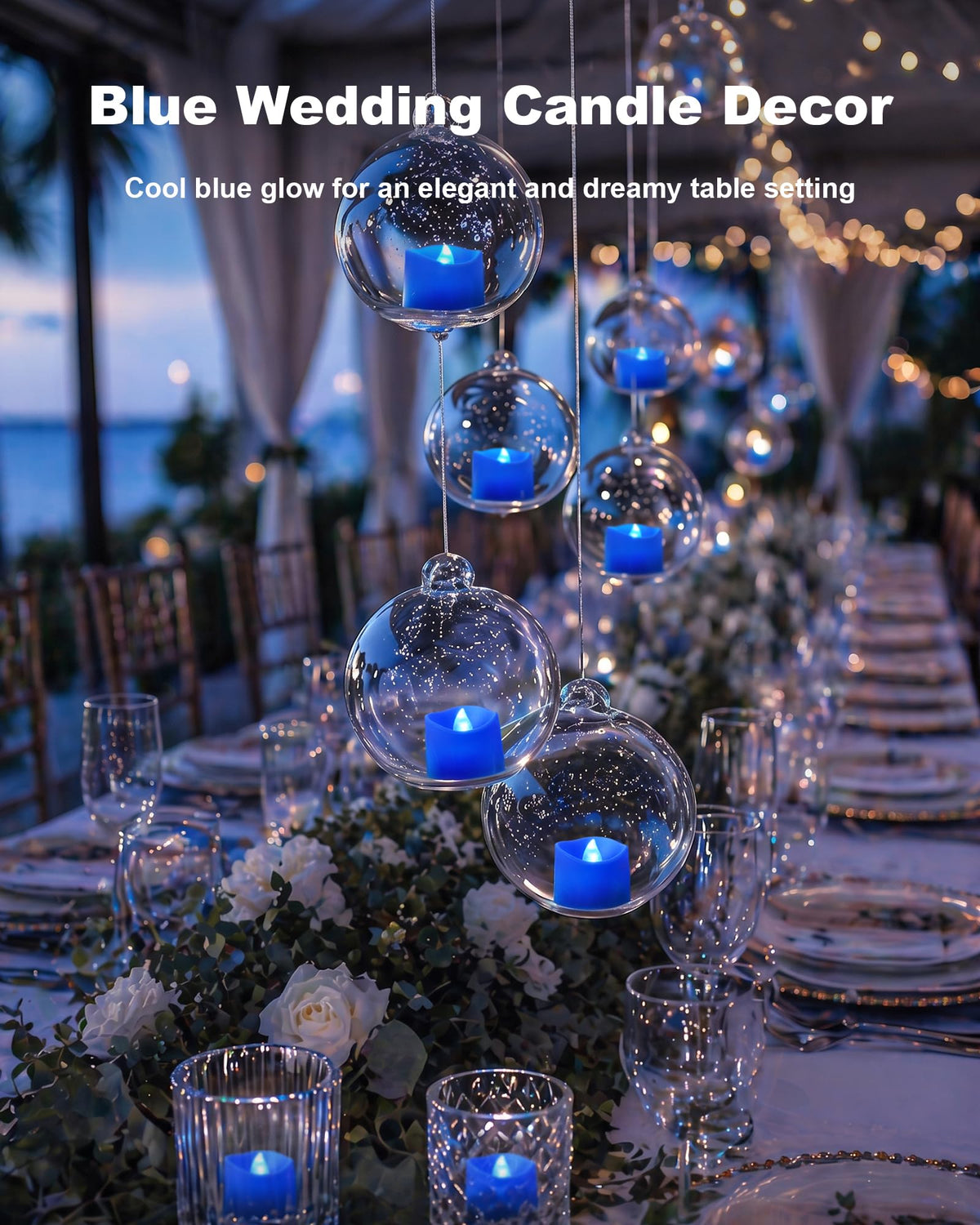 Blue Flameless Battery Tea Light Candles - 12 Pack