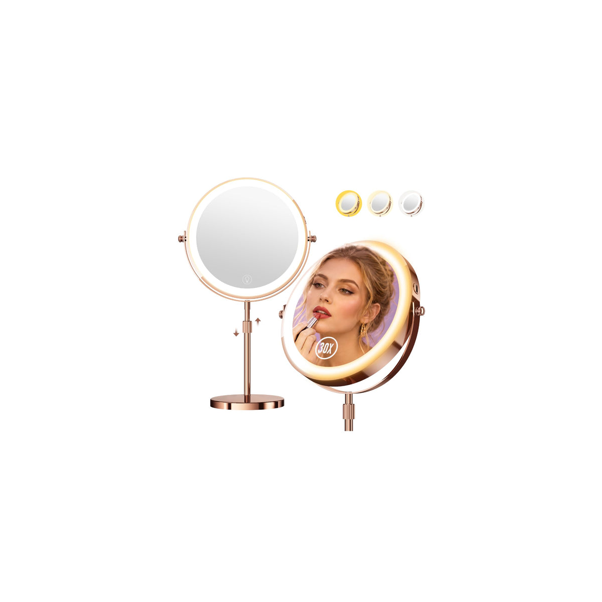 30X Makeup Mirror with Lights (Rose Gold)