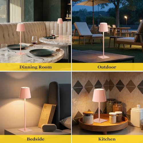 Pink Cordless Rechargeable Table Lamp 5000mAh Battery Operated Lamps (Pink)