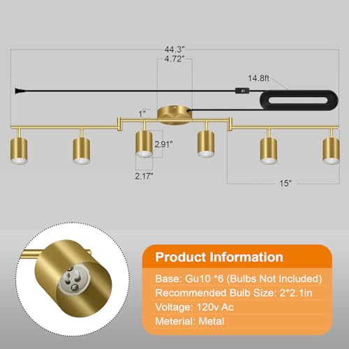 Plug in Track Lighting LED (6-Light Track Light(Gold))