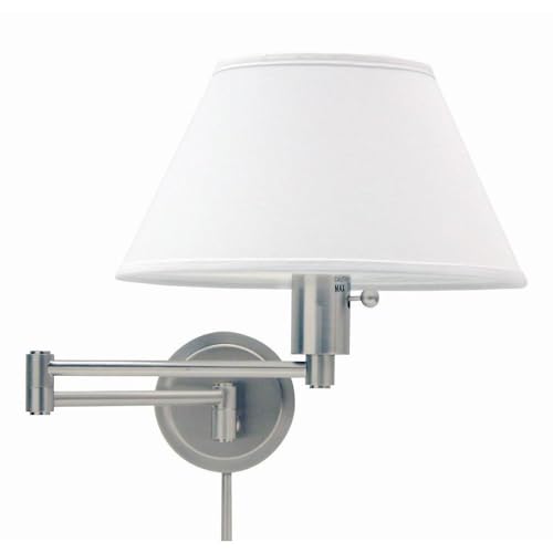 WS14-52 Home/Office Collection Swing-Arm Wall Lamp, Satin Nickel with White Linen Hardback Shade (Satin Nickel)