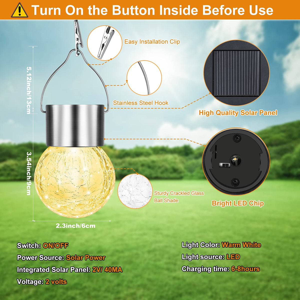 12Pack Hanging Cracked Glass Solar Lights Outdoor Waterproof (Warm White / 12P)