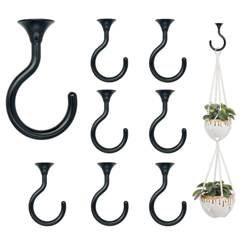 Heavy Duty Ceiling Hooks for Hanging Plants 8 Pack (Black)