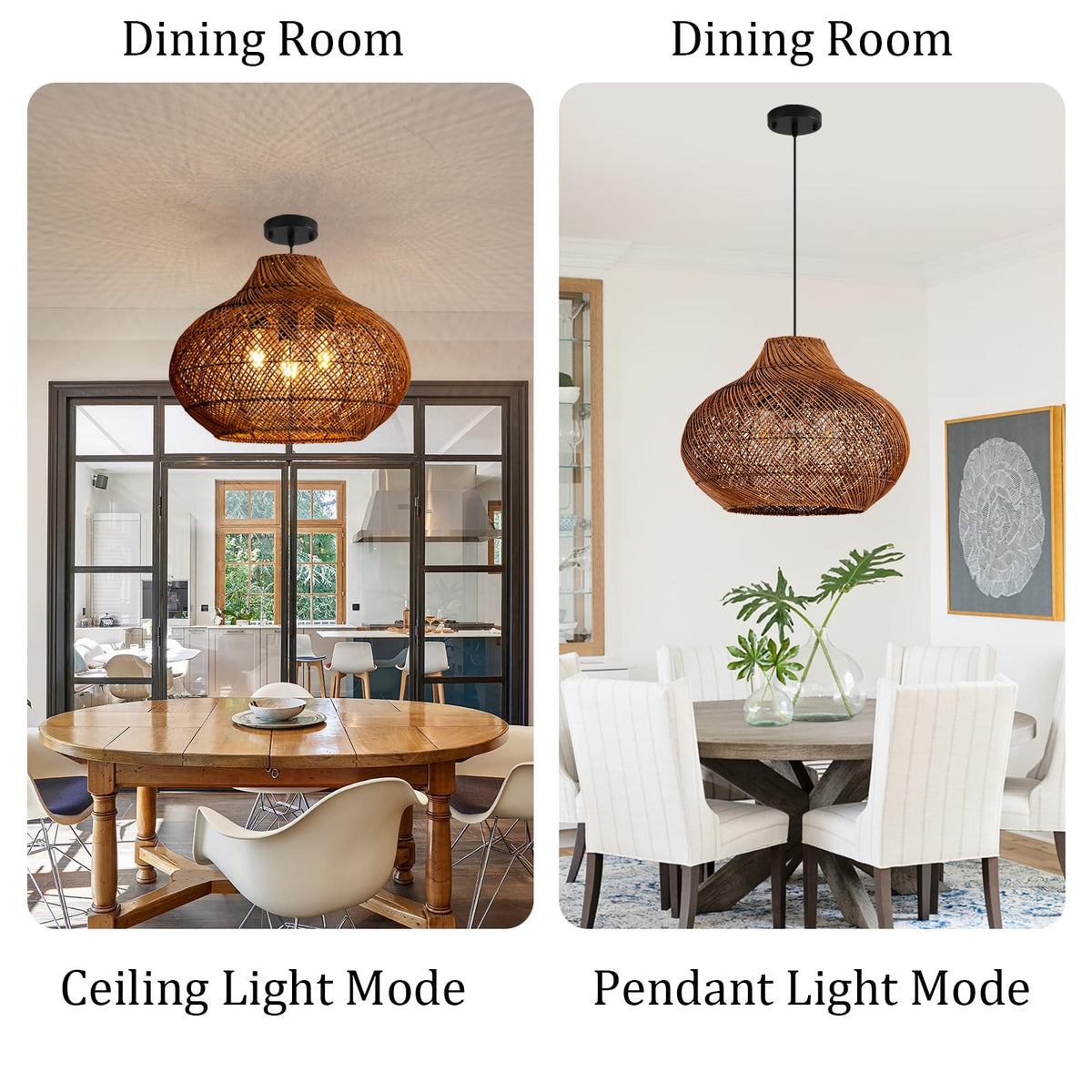 18.9" Rattan Pendant Light (Brown / 18.9" 3-Light)