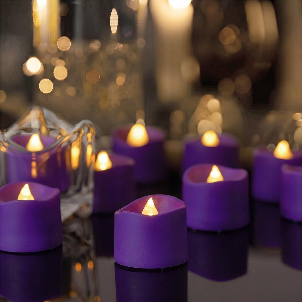 Purple Flameless Battery Tea Light Candles - 50 Pack