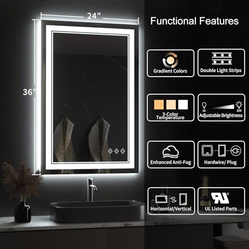 LED Mirror for Bathroom (Front and Backlit / 36"L x 24"W)