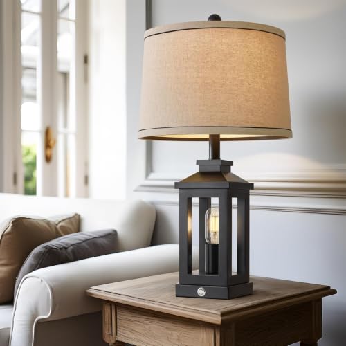 23.75" Retro Farmhouse Black Table Lamp for Living Room Bedroom Nightstand (Black)