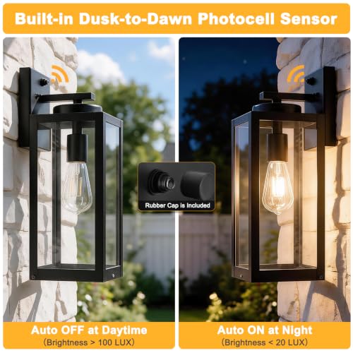 16" Enclosed Dusk to Dawn Outdoor Light Fixture (2 Packs-16IN / Black (Dusk to Dawn))