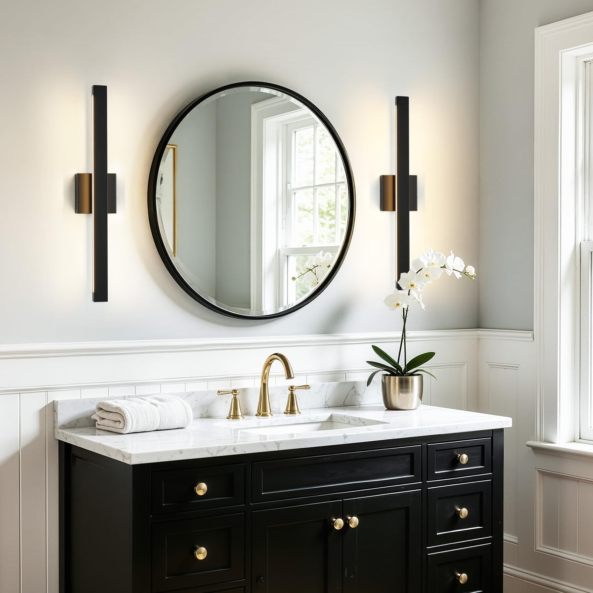 24 Inch Modern Vanity Light Black Bathroom Lighting Fixture with Up & Down Lighting 5CCT Dimmable LED Vanity Light Bar Over Mirror for Bathroom Bedroom Restroom (Black / 24 Inch)