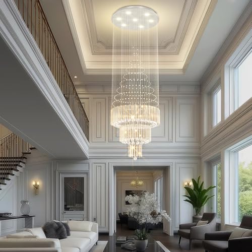 D24''XH86'' Large Crystal Chandelier Modern Crystal Raindrop Ceiling Light (Silver / D24"X H86")