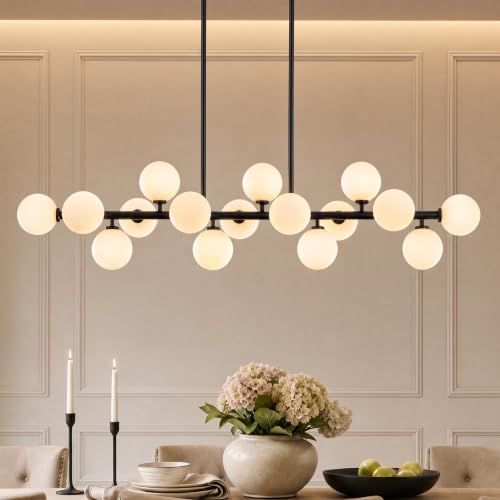 55" Mid Century Modern Glass Globe Sputnik Chandelier with White Bubble (Black + White / 55 Inch)