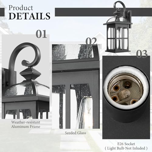2pcs Large Outdoor Wall Light (Black-Seeded Glass / Large-2 Pack)