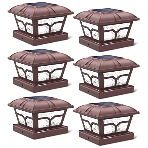 Solar Post Cap Lights Outdoor 2 Modes (Brown / 6 Pack)