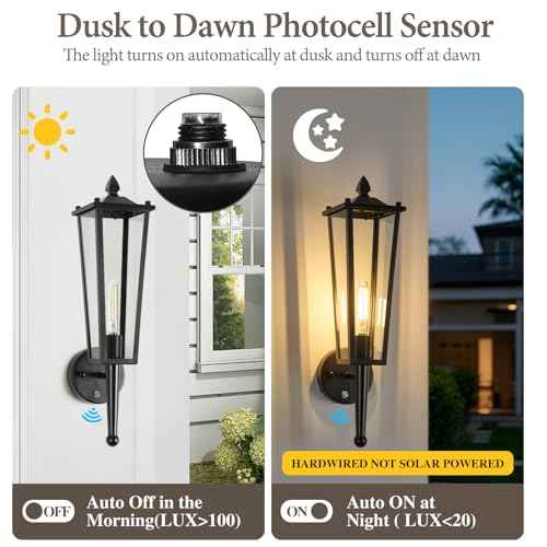 Dusk to Dawn Outdoor Wall Lights 2 Pack (Matte Black / Large, 20")