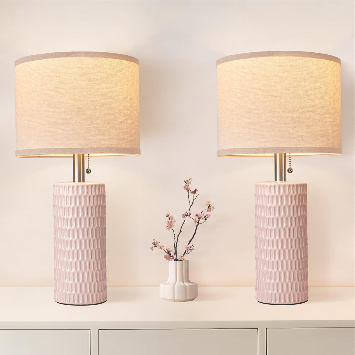 20.5”Modern Ceramic Table Lamps for Bedroom Set of 2 (Pink-1)