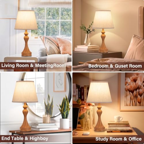 Touch Lamps for Nightstand (L.Oatmeal Shade & Wood-paint Base)