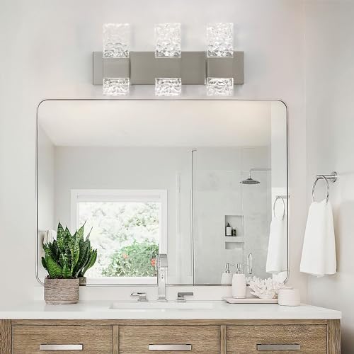 Modern Bathroom Vanity Light fixtures Over Mirror Brushed Nickel Crystal LED Bathroom Lighting fixtures 3 Lights 6000K (Brushed Nickel / 3 lights)