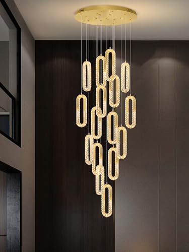 H138 High Ceiling Crystal Chandelier (Gold / 16 Rings (New))